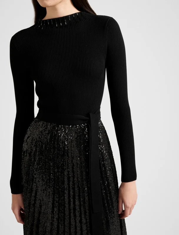 forever new  LINA Sequined Pleated Knit Midi Dress for Women | Best Price UAE